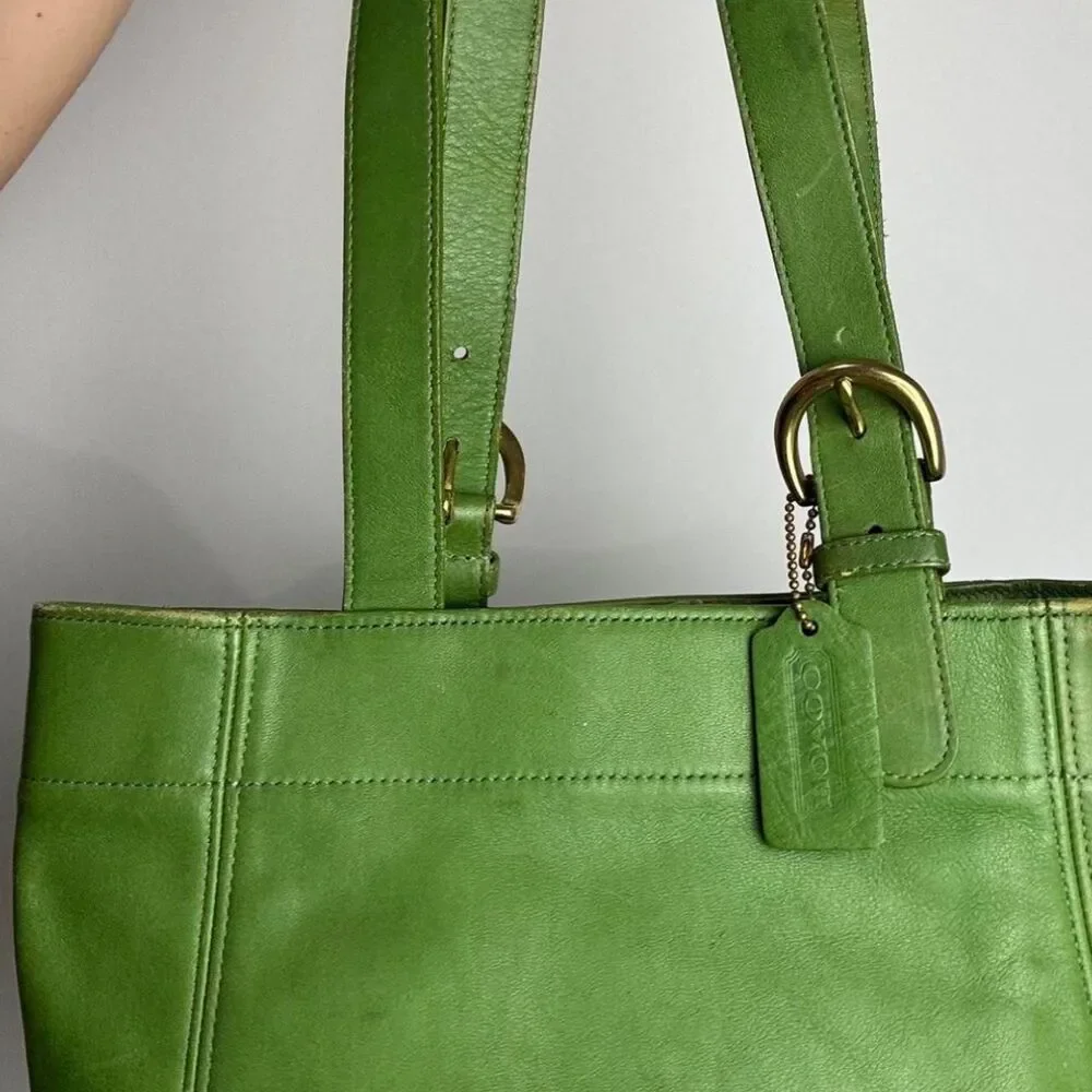 Coach Vintage 90s Waverly Soho Buckle Tote Green Leather 4157